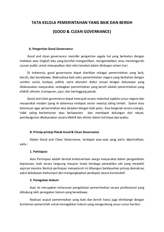 Makalah Tata Kelola Pemerintahan Yang Baik Dan Bersih Makalah Tata Kelola Pemerintahan Yang Baik Dan Bersih