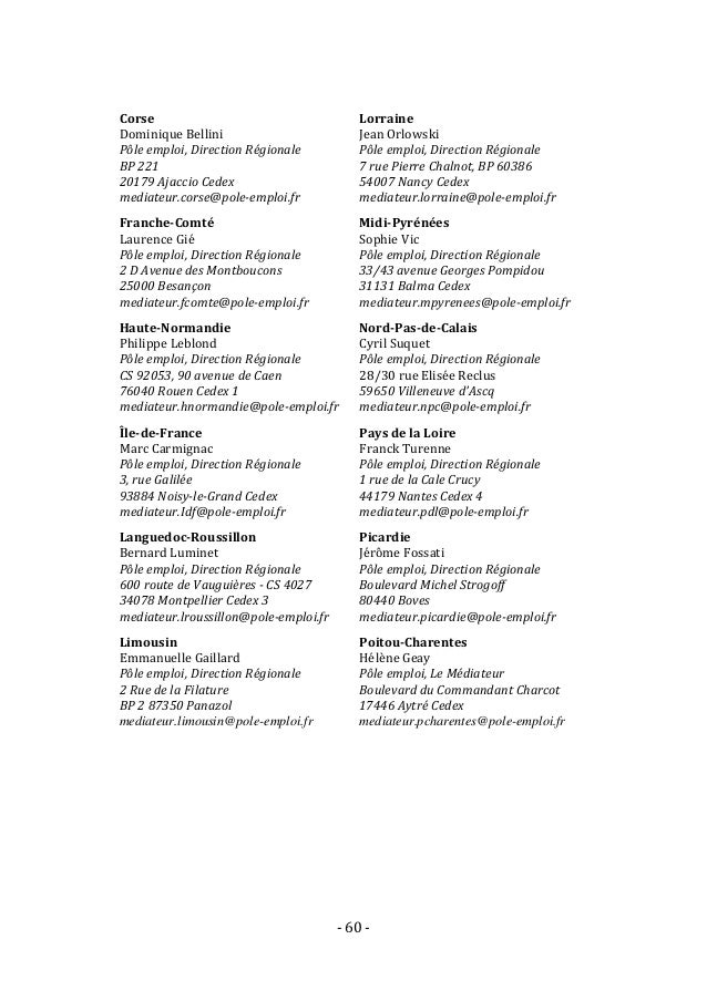 Mediateur National De Pole Emploi Rapport 2012 Avril 2013
