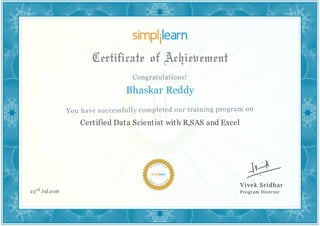 Bhaskar Reddy
Certified Data Scientist with R,SAS and Excel
23rd Jul 2016
 