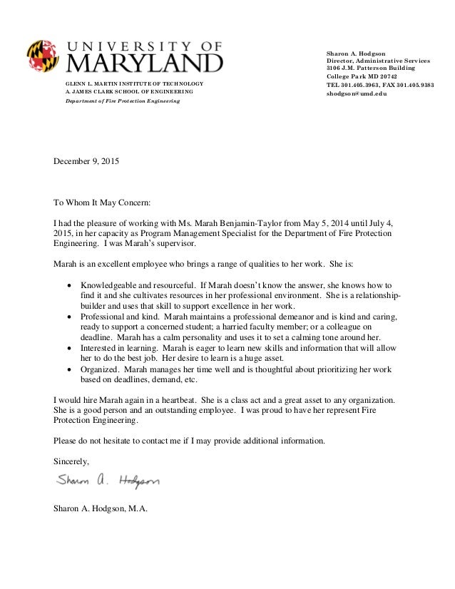 Letter Of Recommendation Sharon