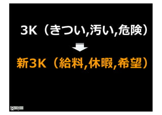 3K（きつい,汚い,危険）
新3K（給料,休暇,希望）
 