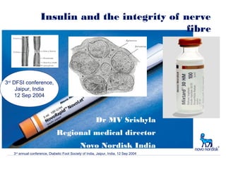 Insulin and the integrity of nerve
fibre
Dr MV Srishyla
Regional medical director
Novo Nordisk India
3rd
DFSI conference,
Jaipur, India
12 Sep 2004
3rd annual conference, Diabetic Foot Society of India, Jaipur, India. 12 Sep 2004
 