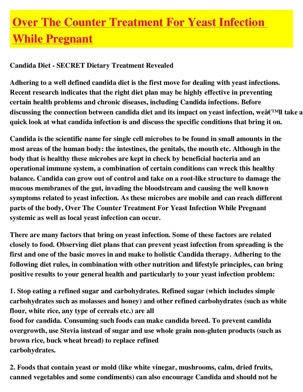 Over The Counter Treatment For Yeast Infection While Pregnant