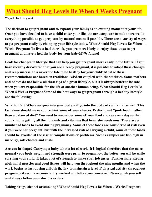 What Should Hcg Levels Be When 4 Weeks Pregnant