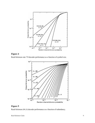 Figure 4
Reed-Solomon rate 7/8 decoder performance as a function of symbol size.




Figure 5
Reed-Solomon (64, k) decoder performance as a function of redundancy.


Reed-Solomon Codes                                                        9
 