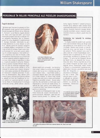 ingeriidecizu!i
J 6neleaparfrecventin piesetetuiSha-
Z- kespeare.Ariel.,spirituLcareil.ajutbpe
DuceleaLungatdin MiLanosb se r5zbune,
in,,Furtuna",9ipeOberon,regetezSnetor
din ,,VisuLunei noptide var5",sunt douS
dintrepersonajetecaredauo not5demis-
ter povestitor{antasticeate LuiShakes-
peare.in urma rEsp6ndiriicregtinismuLui
in EuropaCentratS,referintete[a per-
sonajefantasticenu erauv5zutecu ochi
buni F5ceaupartedinaceeagicategorie
ca zeitS!il.epbg6ne,consideratea fi nigte
fiinlesinistresivicioase,ingeriicarefuse-
serbaLungafidin rai 9i care,acum,aclio-
nauin numetediavotuLui,fiindastfetpri-
viticu teamb9i ur5.Doarin lrlanda,unde
rEsp6ndireacrestinismu[uinua insemnat
automatnegareazeitSjiLorp5g6ne9ia fol.-
c[oruLui,nouareligie9i LegendeLecu zAne
au reugitsEcoexistein armonie.Shakes-
peare9i poetuIirlandezWiLtiamYeatsau
fostcei careau etiminatimagineanega-
tiv5 cu care erau privitezAnete9i Le-au
infS!i9atin Luminaunorcreaturienigma-
trcecareaveauputereasE inftuen!eze9i
sE intervinSin retafiiLeoamenitor.in pie-
seLe[ui Shakespeare,degi zAnetesunt
creaturibune,acesteasuntfoartejucbuge
9i adopt5tot feLuIde ingetdciunisi tru-
curi pentrua-i ajutape oamenicu pute-
riLe[or.Yeats,in introducereain mitotogia
ceLticSdin cartea,,Zdrilecettice".descrie
^ UnadintrefotografiileCottingtey,infSli96ndo
fetile cu o zani ptutindin fala ei.
^ UndeseninfSli96nd-ope
Titania,reginaz6ne[or,dinpiesa
,Visu[uneinoptidevar5"a lui
Shakespeare
z6netedupScum urmeazS:,,Auform5si
chipuman,iubesctrucuriLe9i suntbEgS-
cioase,dar nu au nicio intenliereasi nu
sunt creaturireLe. ", exprim6ndastfelo
concepliedesprezSnecareestevaLabiLE
si in zil.elenoastre.ln fotctorins5,exist5
si zAneretecaresimto mareanimozitate
impotrivasociet5tiiumane. Acestez6ne
carefac rEuoamenitor9i furb copiiisunt
dispreluite9i temutede toatSlumea,in
speciaIde copii,pentrucarez6neLesunt
o surs5de fric5,fiindfoLositede pErinfii
pentrua-i ameninla.
in pieseLeLuiShakespeareapar9i aLte
fiinle bizarede originenecunoscutEin
primascenEdin,,Macbeth",apartreivr5-
jitoarerostindprofe!iiin .,HamLet",fan-
toma regeLuiHamtetii ordon5prinjului
Hamtets5-9i15zbunetatS[.Acestefiinte
supranaturatejoacduna[t roLdec6tceIaI
z6neLor.Acesteatransmitmesajedivine,
oracotegi profelii;uneori,transmitsenti-
mente[eeroutuisi, atteori,joacErotulde
naratori.
Existen!a[or [atenti in mintea
oamenilor
in AngtiamodernEexistSmuLlioameni
carecredcb z6neLetrEiescpe L6n95casa
saugrEdina[or,chiardacEnu Le-auvSzut
niciodatb26neLesunt priviteca aducS-
toarede norocsau de necaz,in functie
de caracter.Pentruoameniicarecredin
z6ne,estede o mareinsemn5tateeveni-
mentulcares-a petrecutin 19179i care
se numeste,,lncidentuIcu 26netedinCot-
tingLey".in seriade trei fotografiif5cute
de dou5tinere,se observ5cLarfiziono-
mia uneizine Pentrumai binede 60 de
ani, acestefotografiiau fost cauzaunei
disputedintre intelectuati,mass media
9i fanaticiai fenomeneLorsupranaturate,
p6ndc6ndo femeie,unadintreceLedou5
fete din fotografie, a ,*
recunoscutcdfotogra-
{;^ ^-^ ^ {^--x n^-rld Er o u tdtJd ,,udl
unadin pozenu era "
a ad5ugatea,atimen-
+A^,{ i^^X
^ ']^+X ^-^,,LOr tu il tLo u uoto ot 9u-
mentuI cu privire [a
existen!a folctoruIui
dpcnre zinp
) 0 schi!5din secotulat XX-tea,
cu un monstrudiform,Catiban,
fiuI vrdjitoareiSycorax,din
,,Furtuna"de Shakespeare.
^ Untabloudin secolutal XVlll-[eacu dansutz6netordin ,,Visutuneinopli
de var5".
 