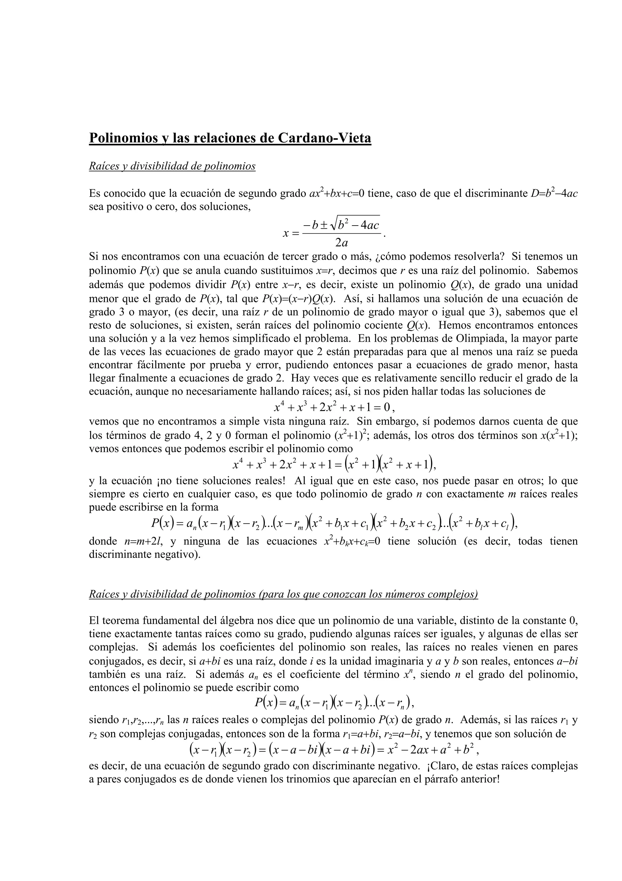 137722 1 polinomios-y-relaciones-de-cardano-vieta- ing. JAVE | PDF