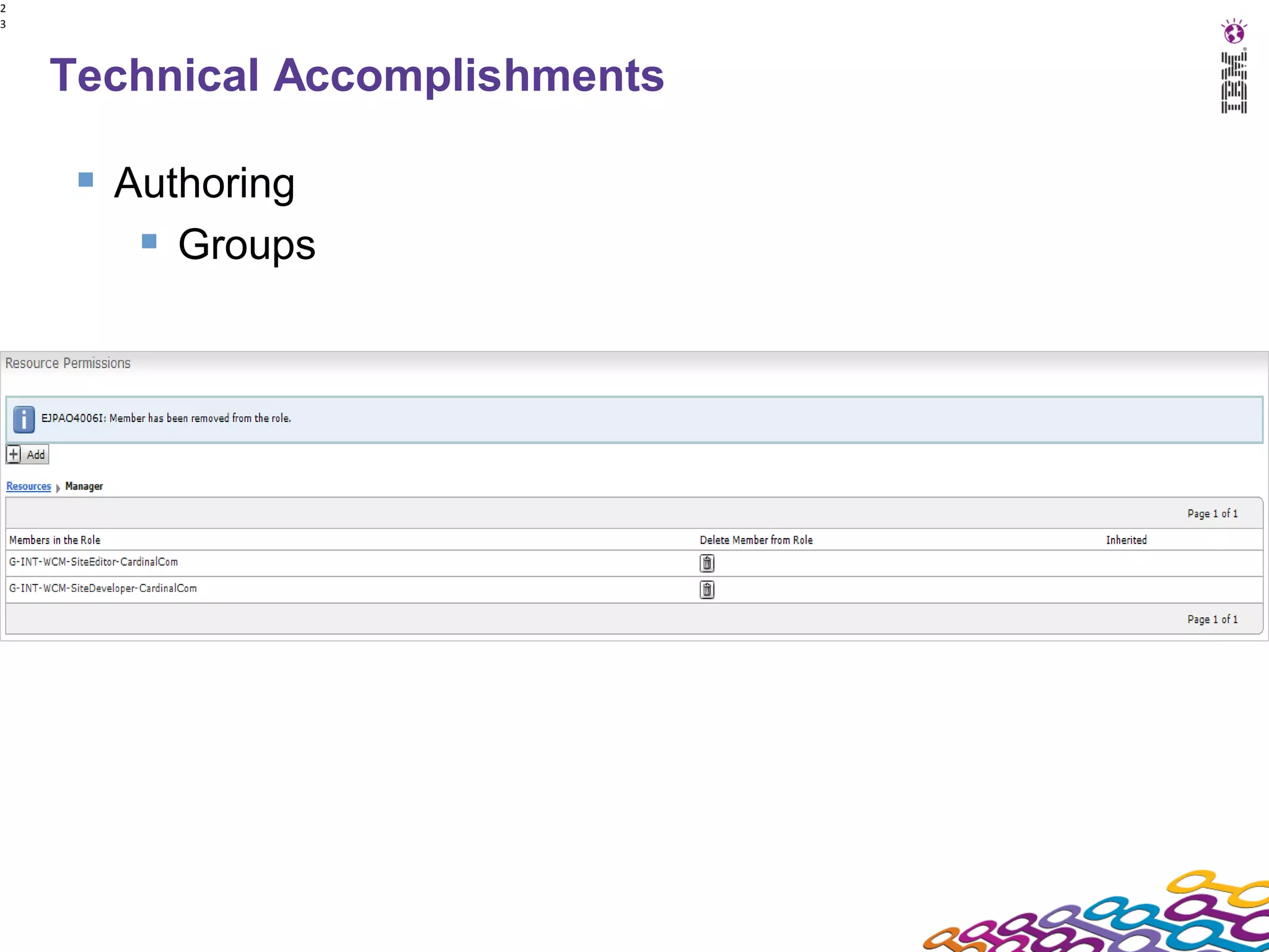 2
3




    Technical Accomplishments

      Authoring
         Groups
 