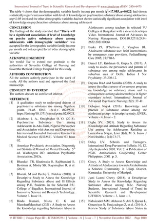Assess the Knowledge on Psychoactive Substance Abuse among Adolescents ...