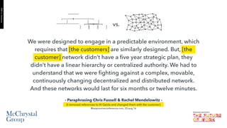 We were designed to engage in a predictable environment, which
requires that [the customers] are similarly designed. But, [the
customer] network didn’t have a ﬁve year strategic plan, they
didn’t have a linear hierarchy or centralized authority. We had to
understand that we were ﬁghting against a complex, movable,
continuously changing decentralized and distributed network.
And these networks would last for six months or twelve minutes.
- Paraphrasing Chris Fussell & Rachel Mendelowitz -
[I removed references to Al Qaida and changed them with the customer]
@responsiveconference.com, 20.aug.16
vs.
PART6:Hardware
 