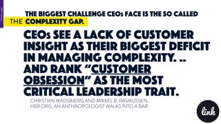 - CHRISTIAN MADSBJERG AND MIKKEL B. RASMUSSEN,
HBR.ORG, AN ANTHROPOLOGIST WALKS INTO A BAR
The biggest challenge CEOs face is the so called
complexity gap.
CEOs see a lack of customer
insight as their biggest deficit
in managing complexity. ..
And rank “customer
obsession” as the most
critical leadership trait.
THE
link
PART7:Software
 