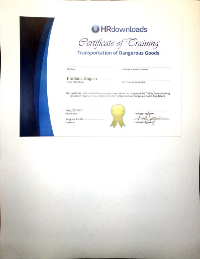 Transportation Of Dangerous Goods Certificate