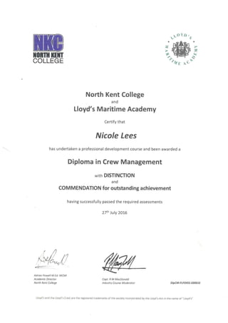 Nicole Lees - Diploma in Crew Management
