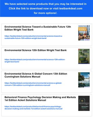 Environmental Science Toward a Sustainable Future 12th Edition Wright ...