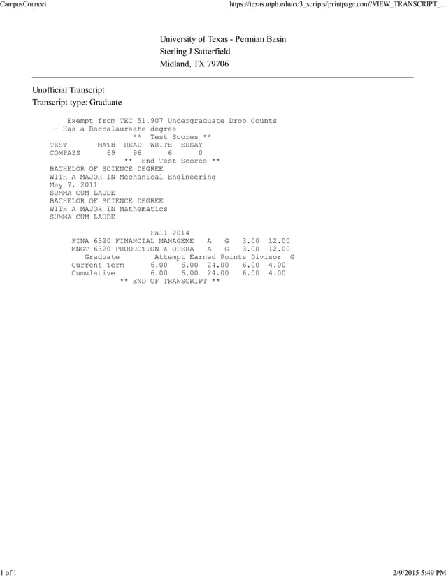 UTPBGraduateTranscript-Satterfield | PDF