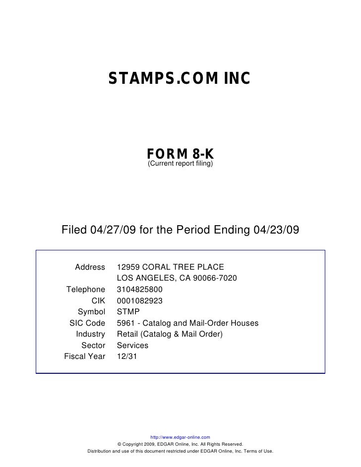 Q1 2009 Earning Report of Stamps Com
