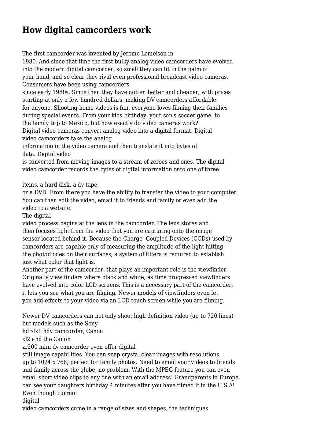 How digital camcorders work