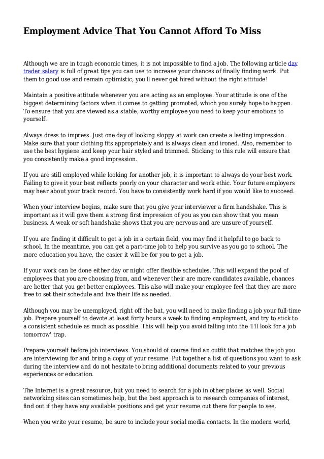 Employment Advice That You Cannot Afford To Miss - 