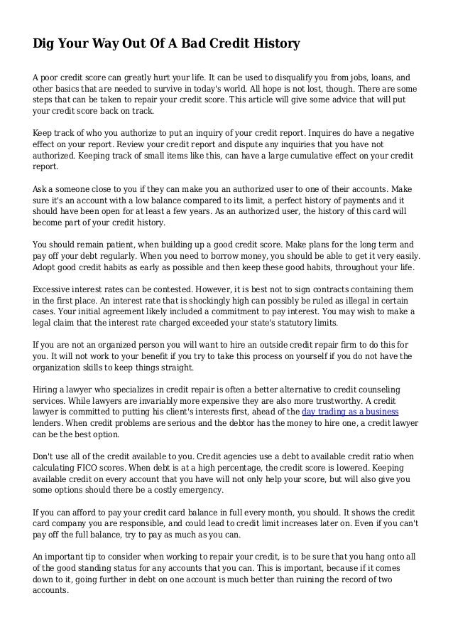 Dig Your Way Out Of A Bad Credit History