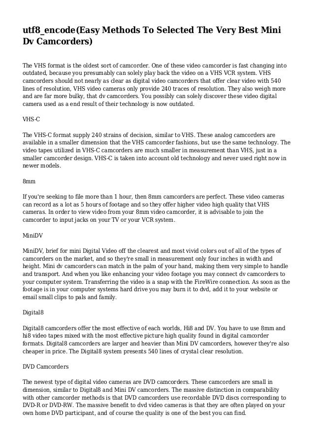 Easy Methods To Selected The Very Best Mini Dv Camcorders