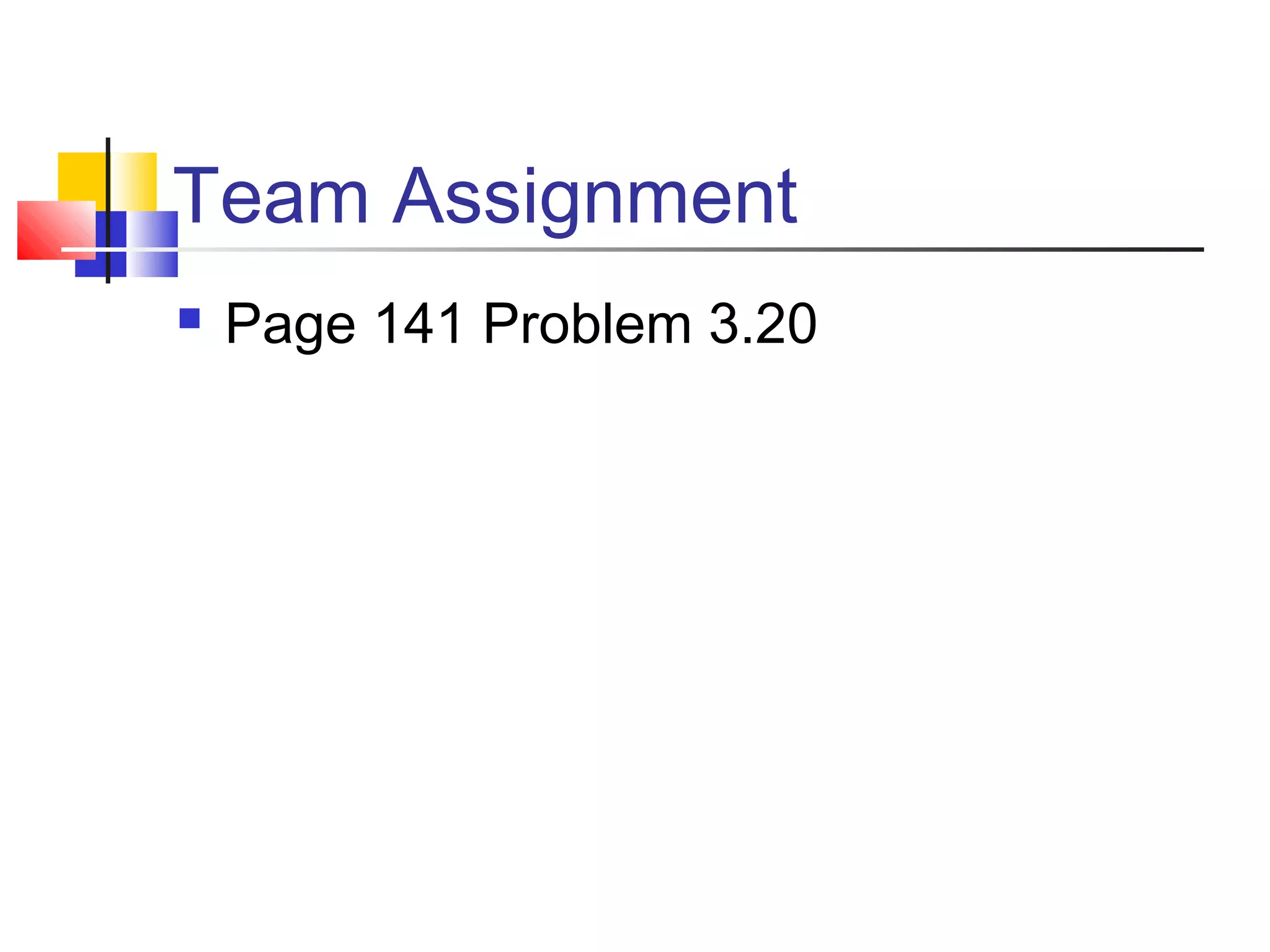 Team Assignment
 Page 141 Problem 3.20
 