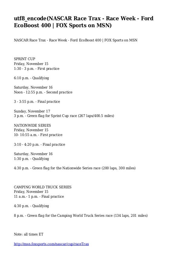 Nascar Race Trax Race Week Ford Ecoboost 400 Fox Sports On Msn