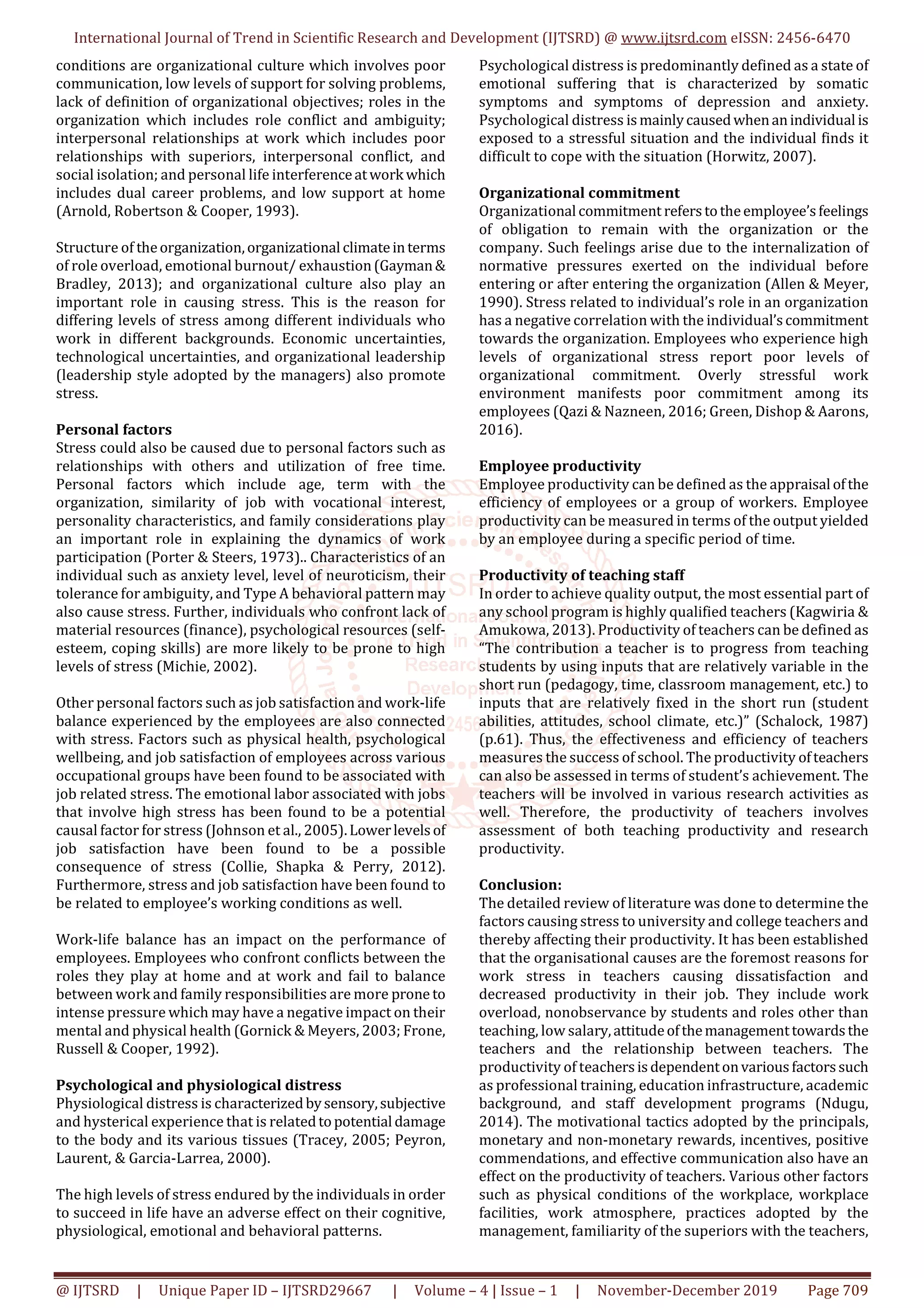 A Conceptual Study on Factors Leading to Stress and its Impact on ...