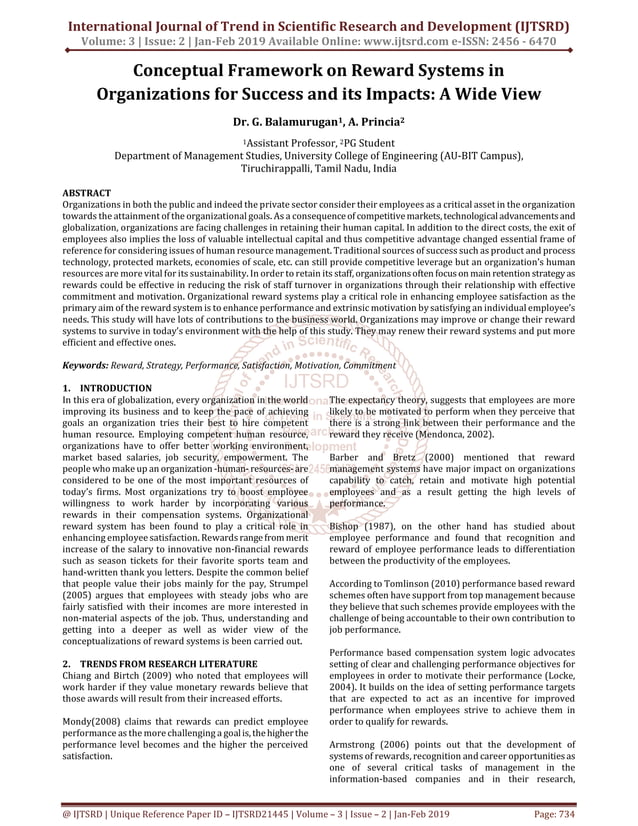 Conceptual Framework on Reward Systems in Organizations for Success and ...