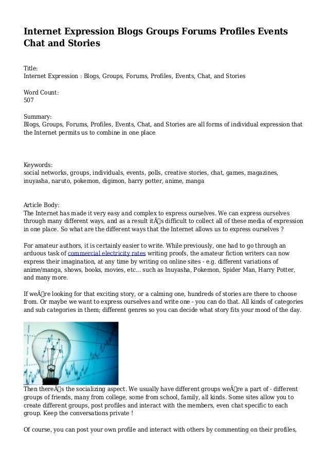 Internet Expression Blogs Groups Forums Profiles Events Chat