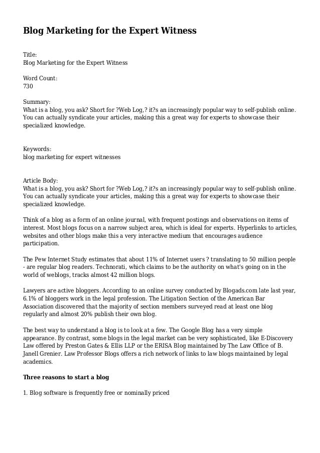 Blog Marketing for the Expert Witness