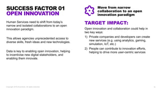 10
Human Services need to shift from today’s
narrow and isolated collaborations to an open
innovation paradigm.
This allow...