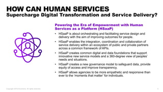 3
Powering the Era of Empowerment with Human
Services as a Platform (HSaaP)
• HSaaP is about orchestrating and facilitatin...
