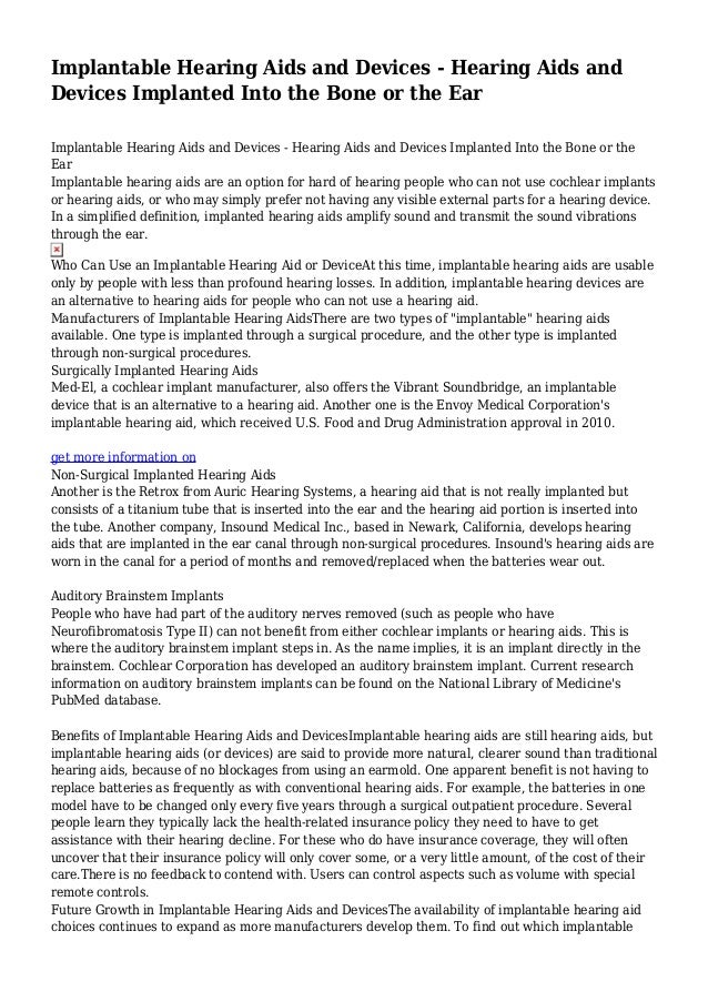 Implantable Hearing Aids and Devices Hearing Aids and Devices