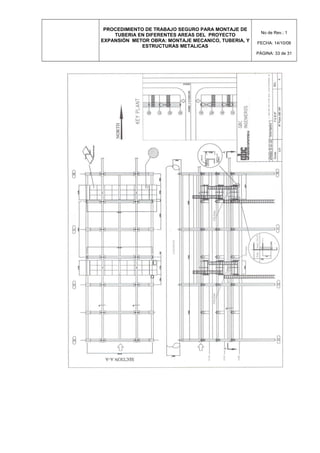 PROCEDIMIENTO DE TRABAJO SEGURO PARA MONTAJE DE
TUBERIA EN DIFERENTES AREAS DEL PROYECTO
EXPANSIÓN METOR OBRA: MONTAJE MECANICO, TUBERIA, Y
ESTRUCTURAS METALICAS
No de Rev.: 1
FECHA: 14/10/08
PÁGINA: 33 de 31
 