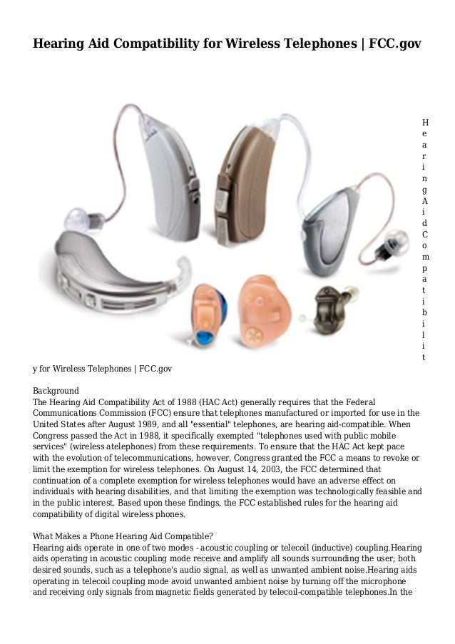 Hearing Aid Compatibility for Wireless Telephones FCC.gov