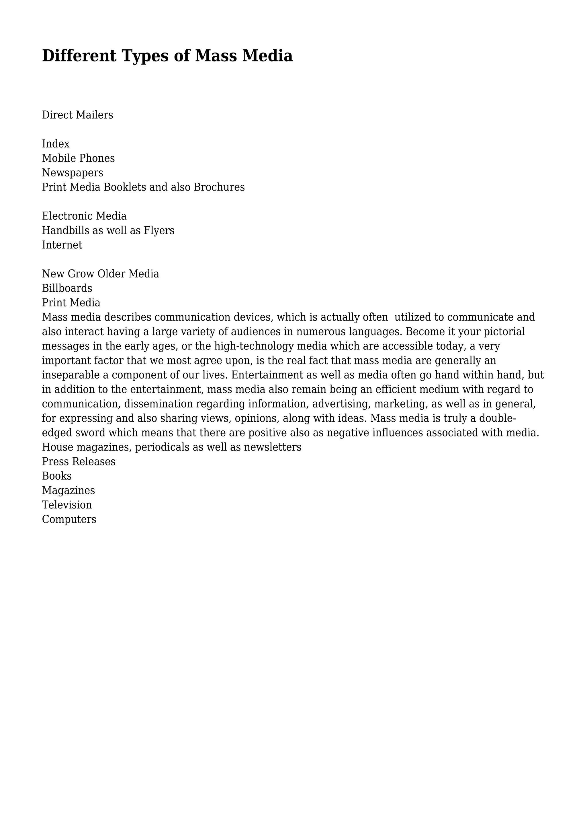 Different Types of Mass Media Communication Devices | PDF