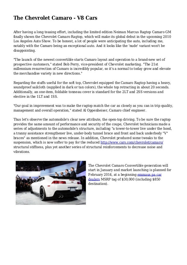 The Chevrolet Camaro V8 Cars