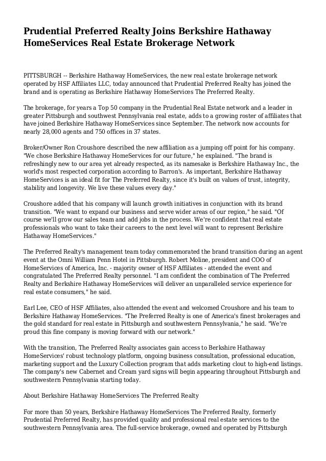 Prudential Preferred Realty Joins Berkshire Hathaway HomeServices Real