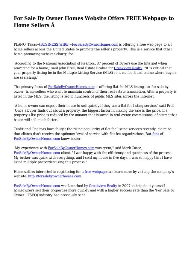 for sale by owner homes website offers free webpage to home sellers list home for sale by owner for free