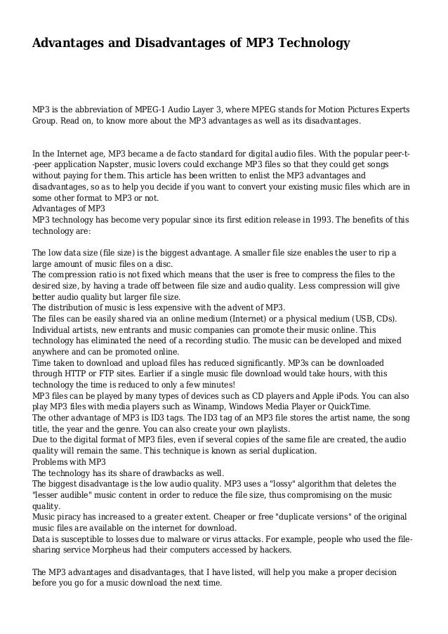 Advantages and Disadvantages of MP3 Technology