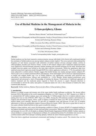 Use of Herbal Medicine in the Management of Malaria in------3669-5712-1 ...