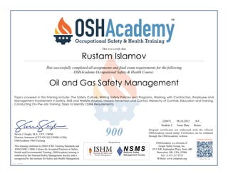 OSSHA OIL AND GAS SAFETY MANAGEMENT