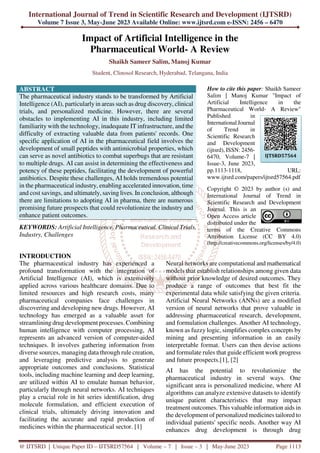 Impact of Artificial Intelligence in the Pharmaceutical World A Review ...