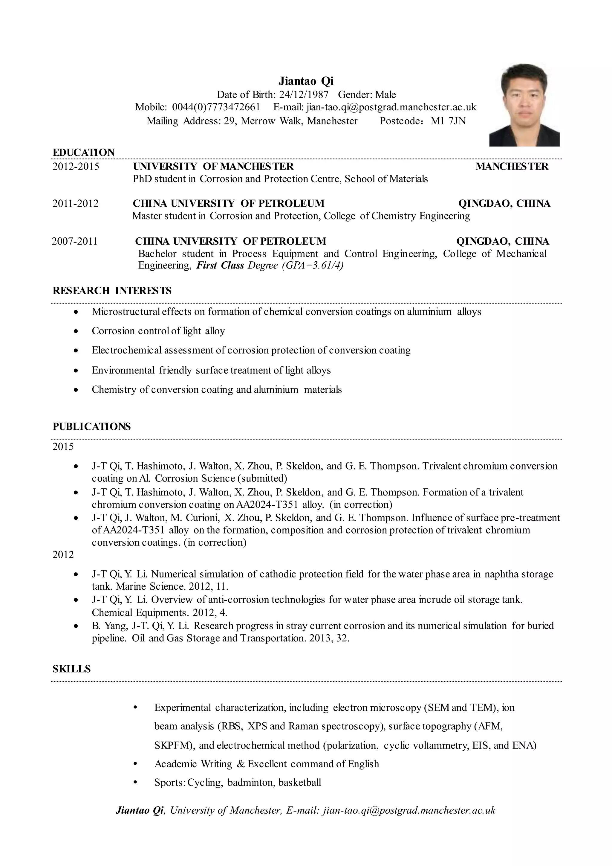 Jian tao CV PDF Jian tao cv pdf