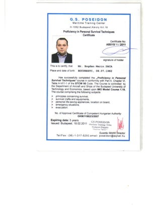 Daca Bogdan - Proficiency in personal Survival Techniques Certificate