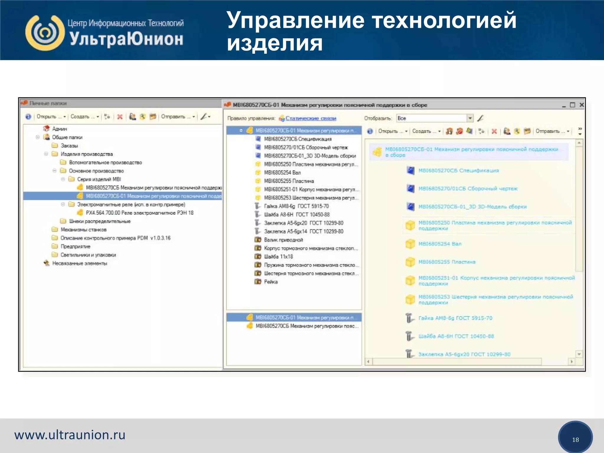 18www.ultraunion.ru
Управление технологией
изделия
 