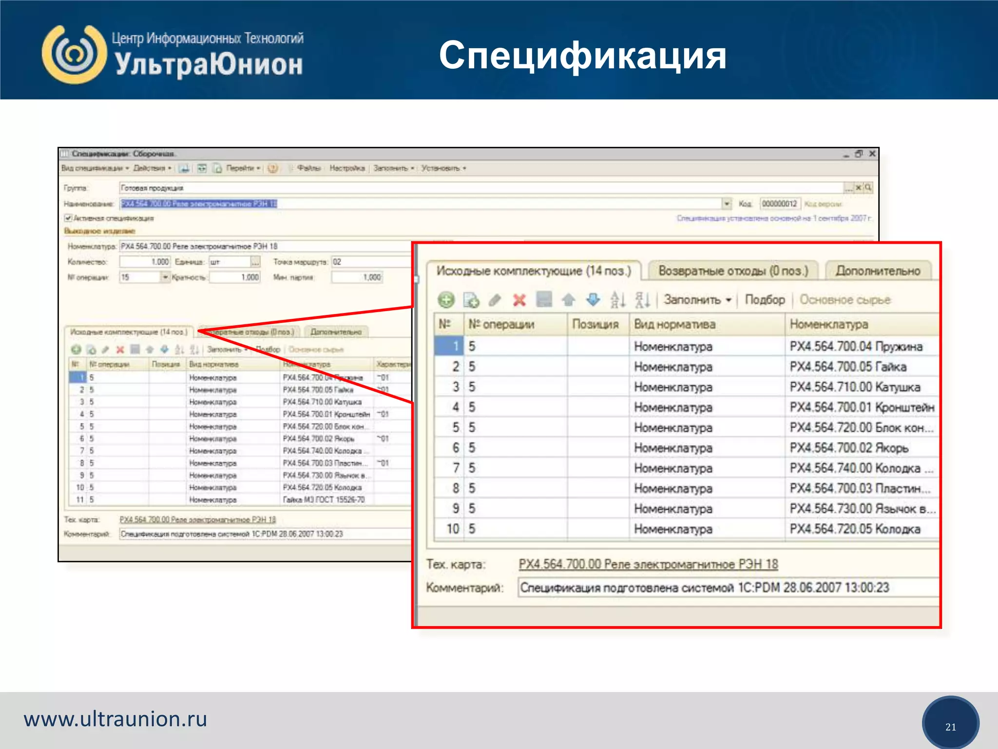 21www.ultraunion.ru
Спецификация
 