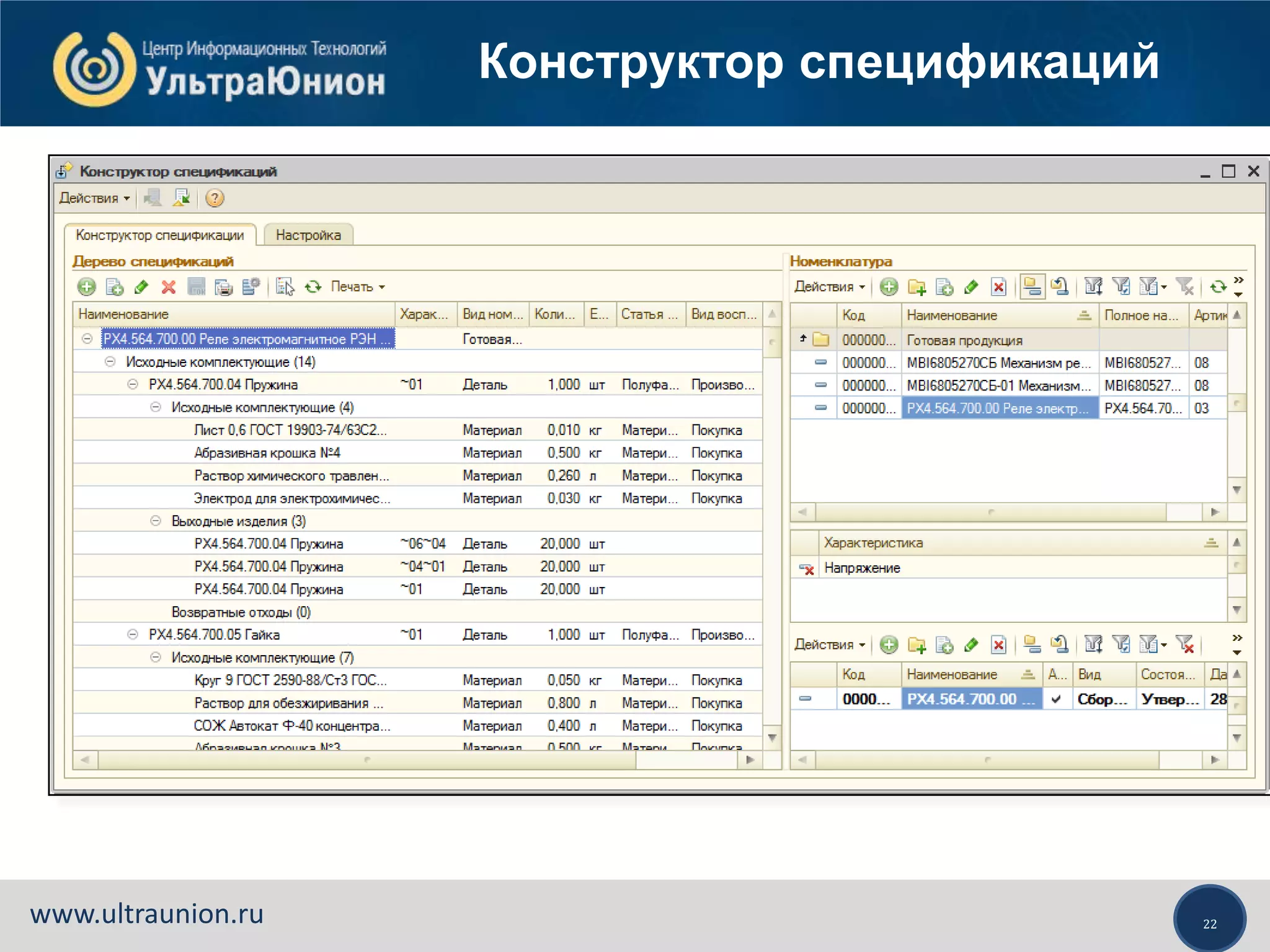 22www.ultraunion.ru
Конструктор спецификаций
 