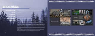 BROCHURE
For this project we had the task of making a brochure. The brochure had many different requirements includ-
ing being printed, having a custom logo created for it, and a picture with wrapped text.DESCRIPTION
DATE
COURSE
INSTRUCTOR
PROGRAMS
PROCESS
December 1, 2016
Professor Bianca Rodriguez
COMM 130
Adobe Illustrator, Adobe InDesign, Adobe Photoshop
Formulate a Plan: I planned a lot while sketching and brainstorming. I knew I wanted to include mostly square
elements with only a small amount of curves. I wanted to show off the images and I wanted a unique fold.
Organize: I organized my project by doing multiple sketches and choosing one that I liked. Afterwards I
created pages based pm the message I wanted to convey. I created a workshop, tools, and furniture page.
Contrast: I used a lot of different tricks to make this project have contrast. The main ones include using white
text on grey background, repetitive design elements broken up by one thing out of place in order to provide
more focus and contrast to that element.
Unify: I unified my design by choosing colors from the cover image throughout the brochure and using lots of
square elements.
Simplify: I simplified my project by using keeping only the elements that were required. Initially I had more
pictures and more stuff going on, but I felt those things just distracted from the main story.
3
 