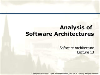 Analysis of  Software Architectures Software Architecture Lecture 13 